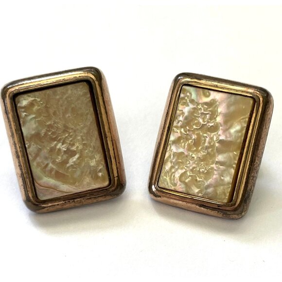 Victorian Rectangular Cuff Links or Buttons Gold Plated With Abalone Shell Front - Picture 8 of 12